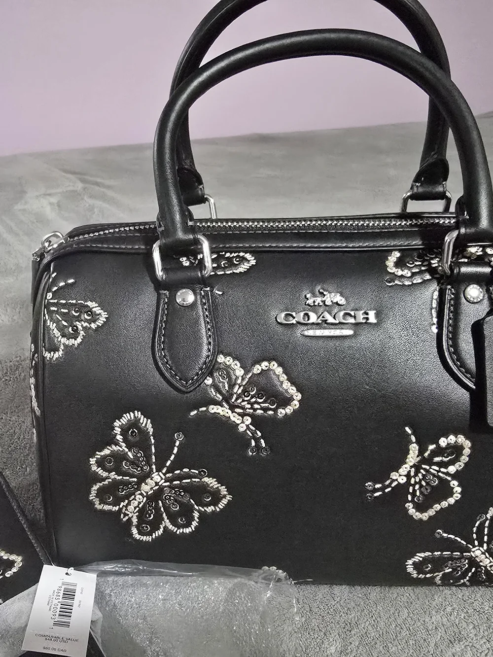 COACH Black Butterfly Embellished Leather Satchel